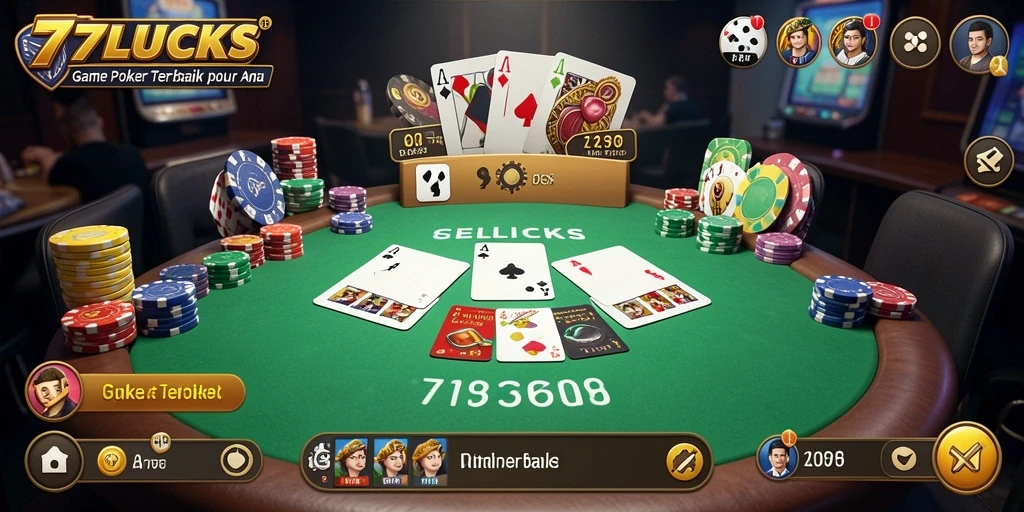 Tangkapan layar gameplay 77LUCKS yang menampilkan suasana Poker yang mendebarkan.