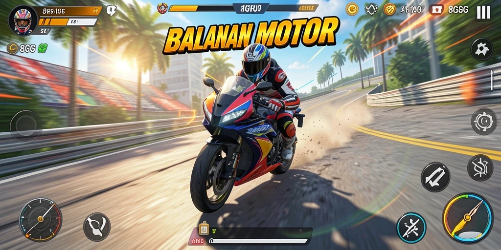 Screenshot gameplay 8G8G dengan aksi balapan motor yang seru