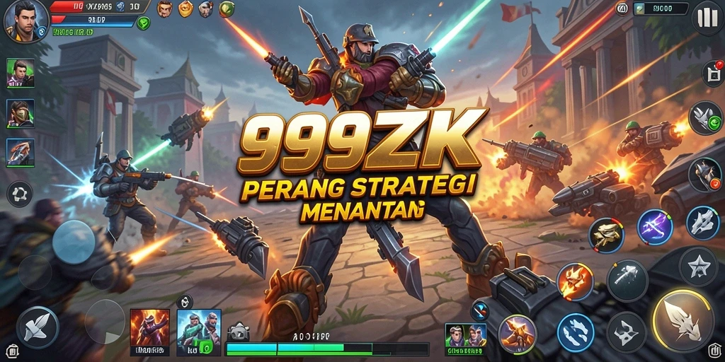 Tangkapan layar 999ZK menampilkan aksi strategi yang intens.