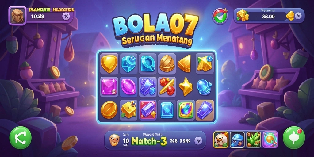 Tampilan gameplay seru BOLA07 dengan tantangan match-3.