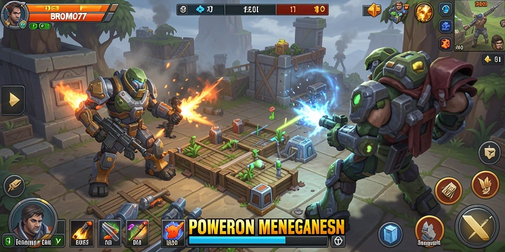Tampilan gameplay seru BROMO77 dengan pertahanan menara yang strategis.