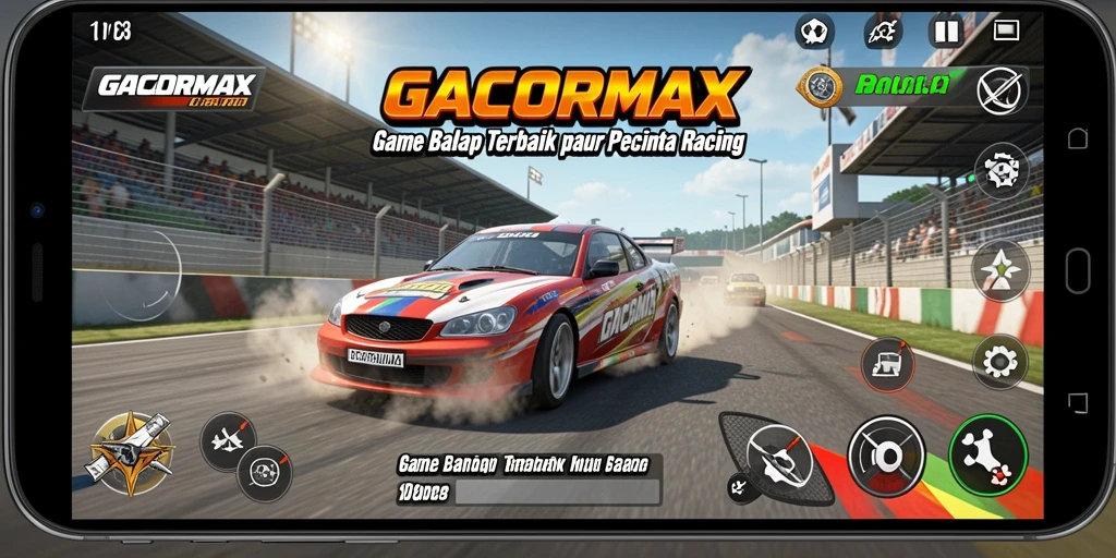 Screenshot gameplay GACORMAX menampilkan aksi balapan yang mendebarkan.