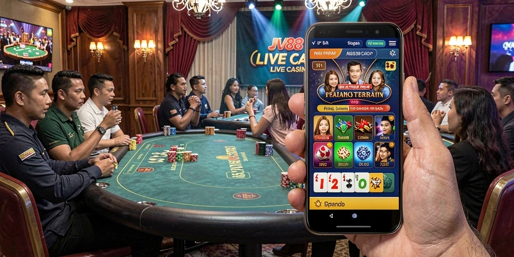 Screenshot gameplay Live Casino JV88 dengan dealer profesional.