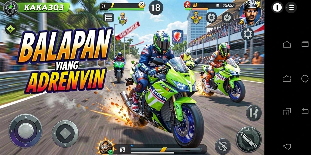 Screenshoot gameplay KAKA303 menampilkan balapan motor yang intens.