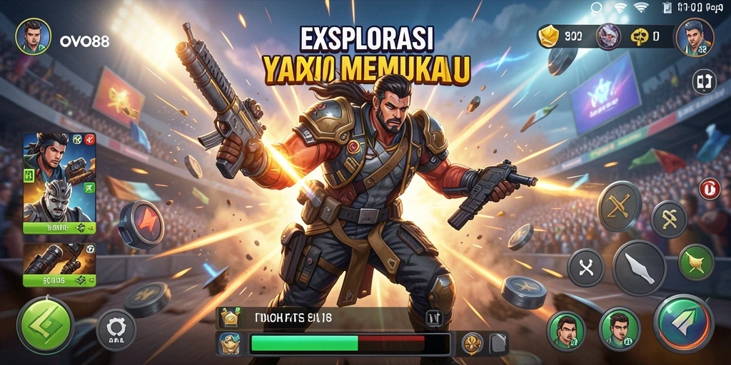 Screenshot OVO88 menampilkan aksi bertempur yang intens dan penuh warna.