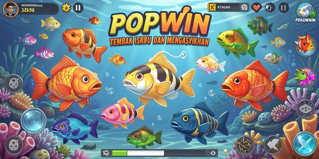 Tampilan gameplay POPWIN yang seru dengan aksi menembak ikan.