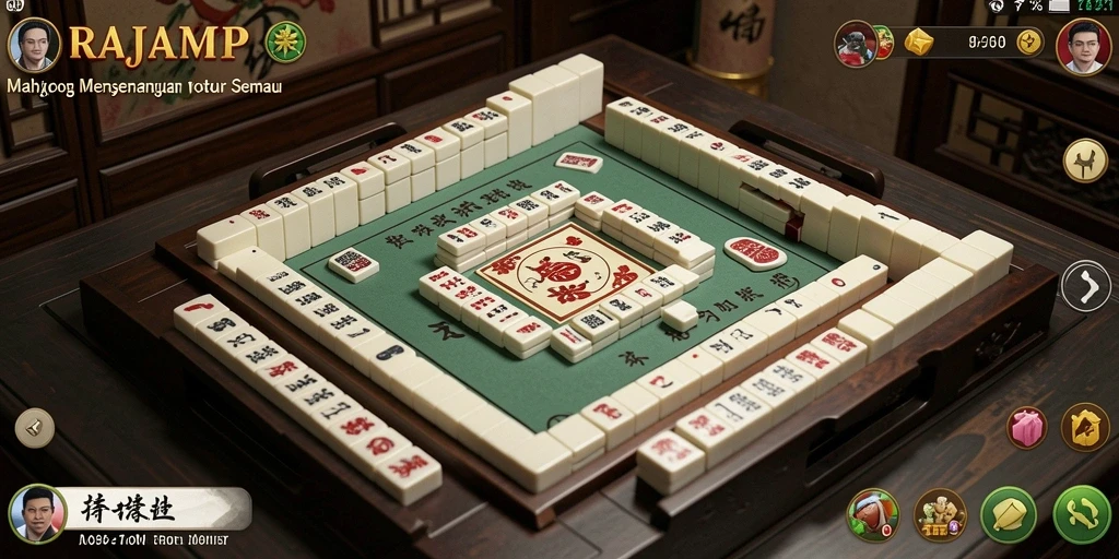 Tampilan utama gameplay RAJAMPO yang seru dan penuh strategi Mahjong.