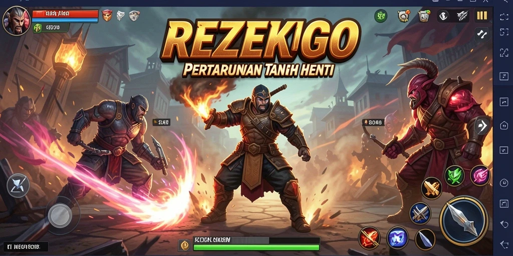 Tampilan aksi pertarungan seru dalam REZEKIGO dengan karakter-karakter beragam.