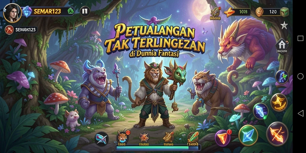 Tangkapan layar SEMAR123 menampilkan pertarungan epik di dunia fantasi.