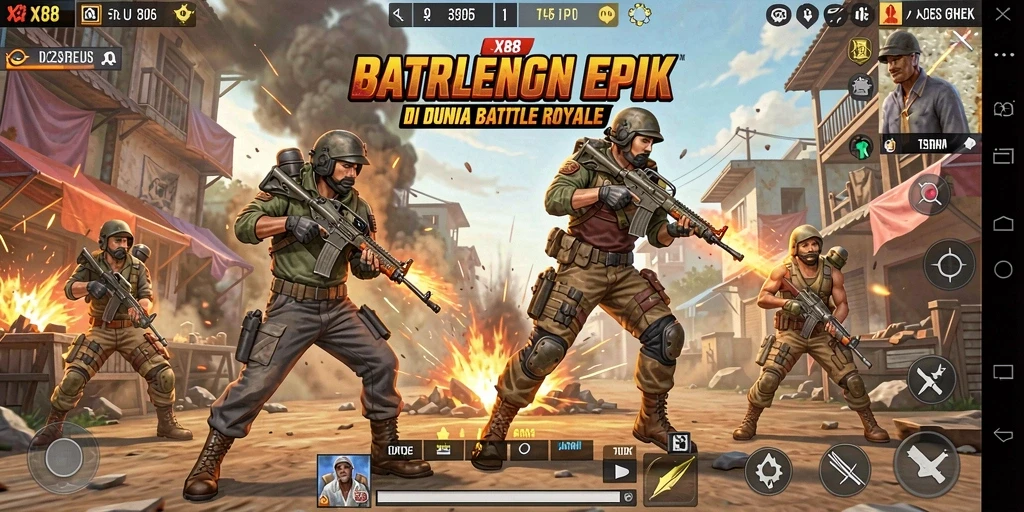 Tampilan gameplay X88 yang penuh aksi dalam mode Battle Royale.